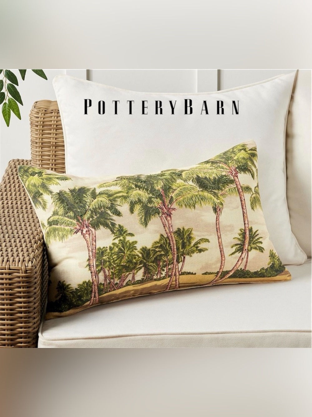 🛍️SALE🛍️Pottery Barn Wailea Scenic Lumbar Pillow Shams | Palm Trees (SET of 2) - Picture 1 of 7